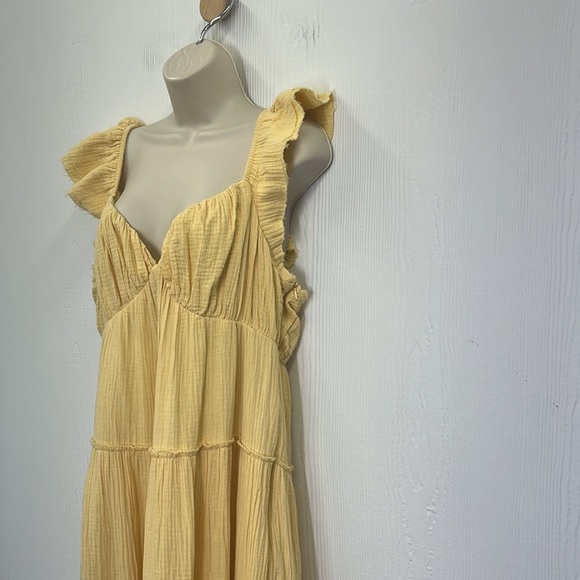 Free The Roses - Yellow Sweetheart With Raw Edges Details Maxi Dress Size  Large - Picture 9 of 14